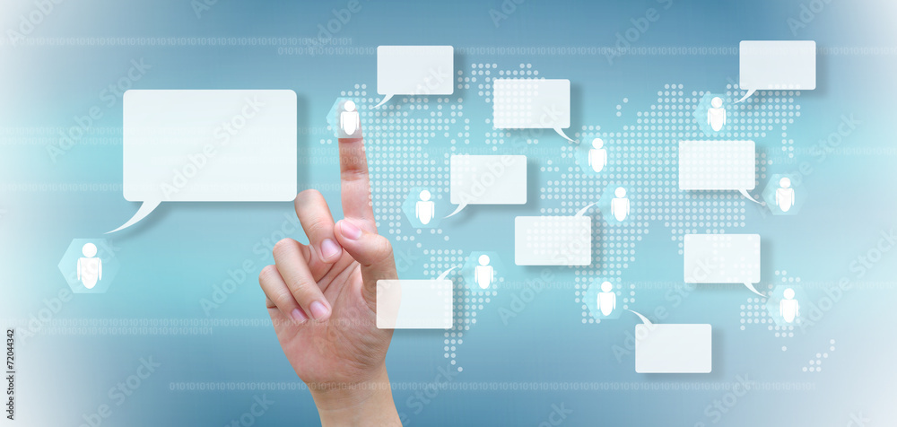 hand pressing social network on a touch screen interface hand pressing social network on a touch screen interface