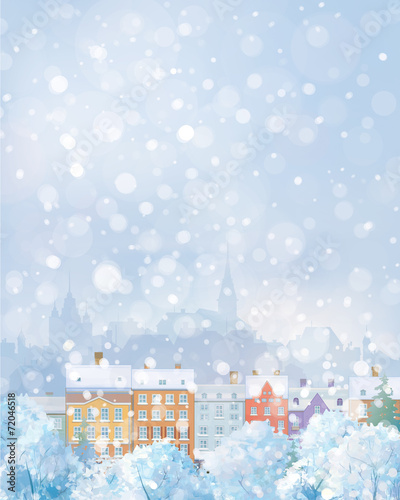 Vector winter cityscape.