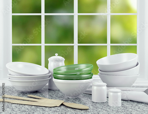 White ceramic kitchenware.