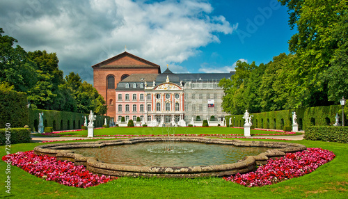 Electorate Palace and its garden with flowers in Trier, Germany