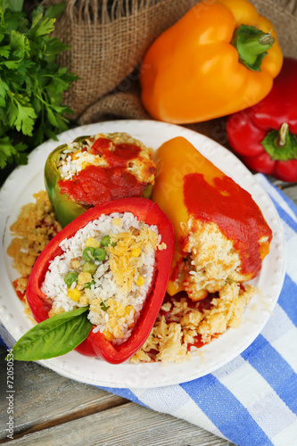 Composition with prepared stuffed peppers