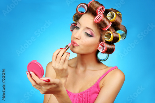 Beautiful girl in hair curl...