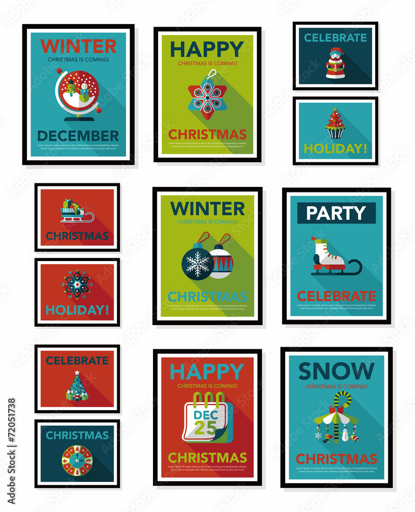 Christmas poster banner design flat background set, eps10 Christmas poster banner design flat background set, eps10