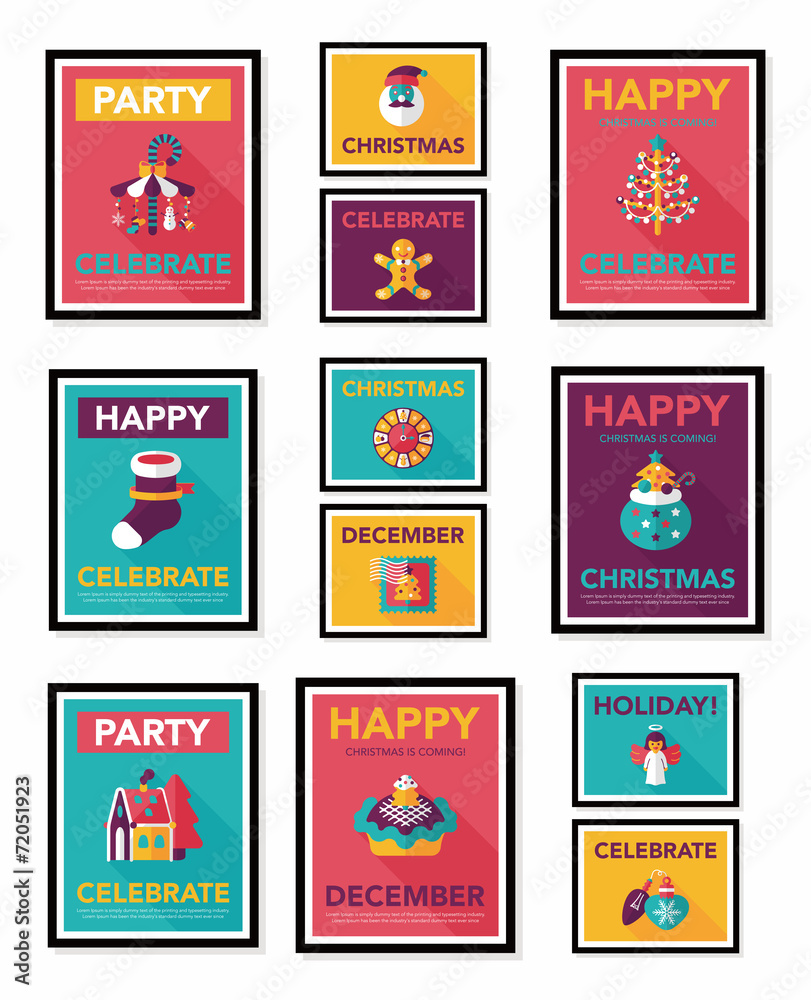 Christmas poster banner design flat background set, eps10