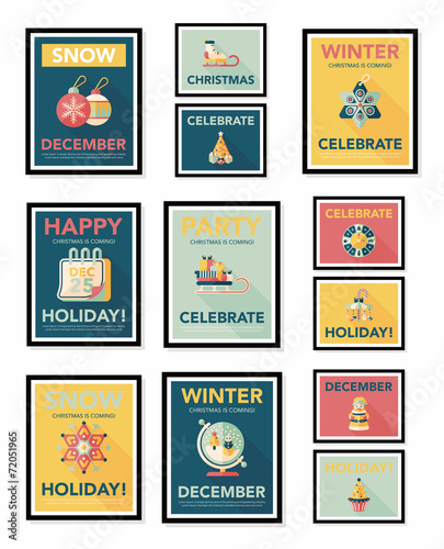 Christmas poster banner design flat background set, eps10