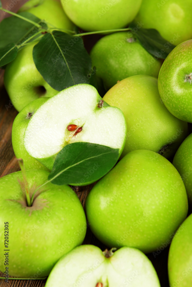 Ripe green apples on wooden background Ripe green apples on wooden background