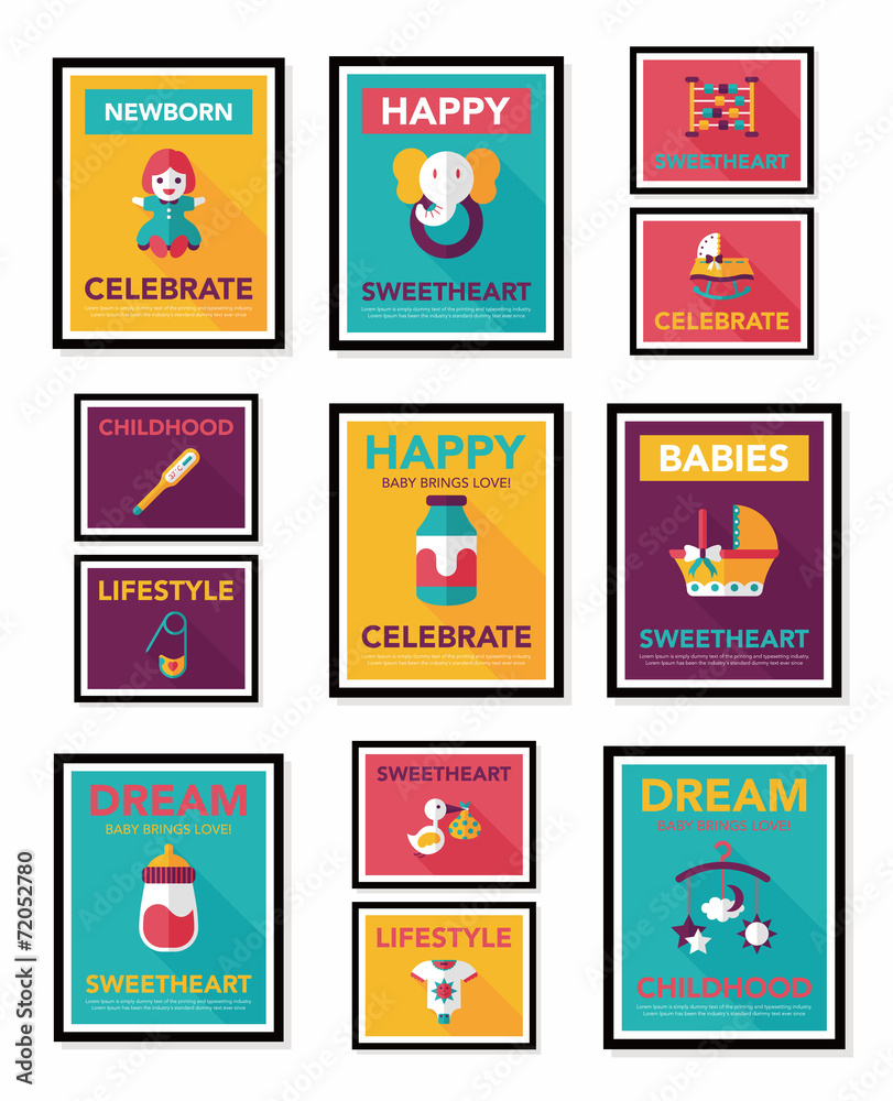 Baby poster flat banner design flat background set, eps10 Baby poster flat banner design flat background set, eps10