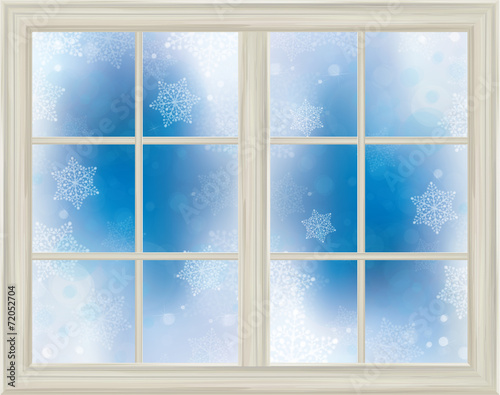 Vector window frame  on snowy background.