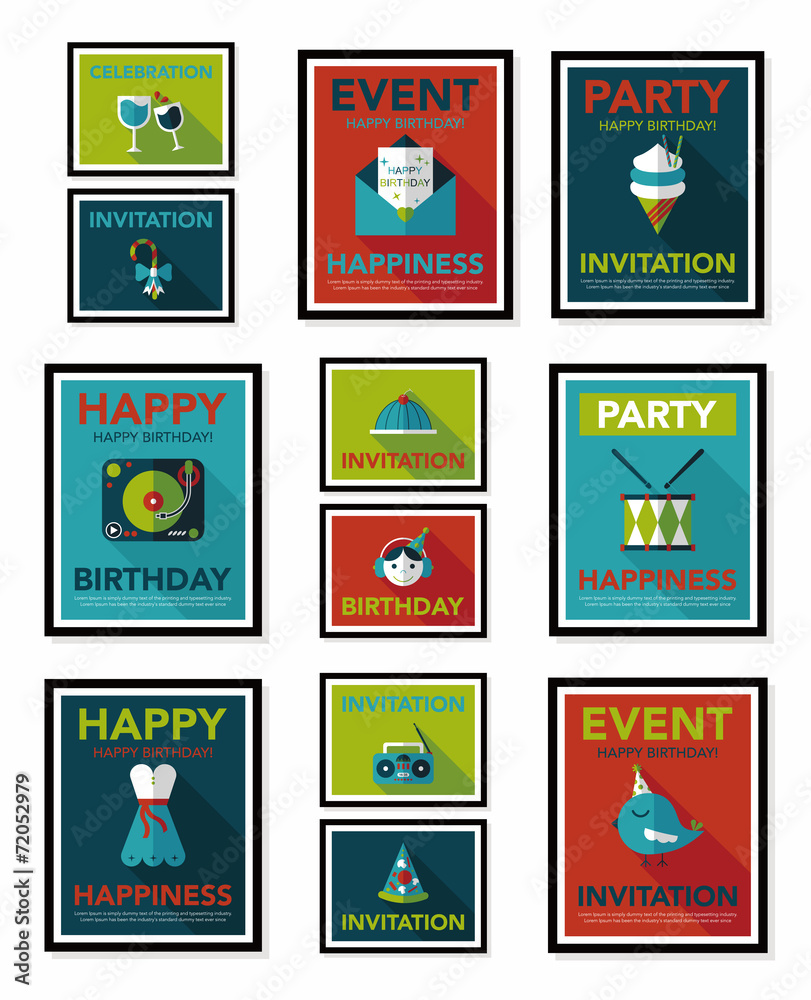 Birthday poster flat banner design flat background set, eps10
