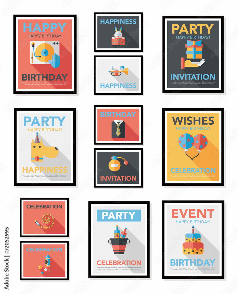 Naklejka premium Birthday poster flat banner design flat background set, eps10