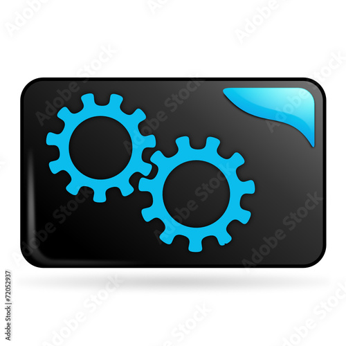 engrenage sur bouton web rectangle bleu