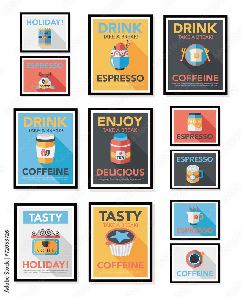 Fototapeta premium Coffee poster flat banner design flat background set, eps10