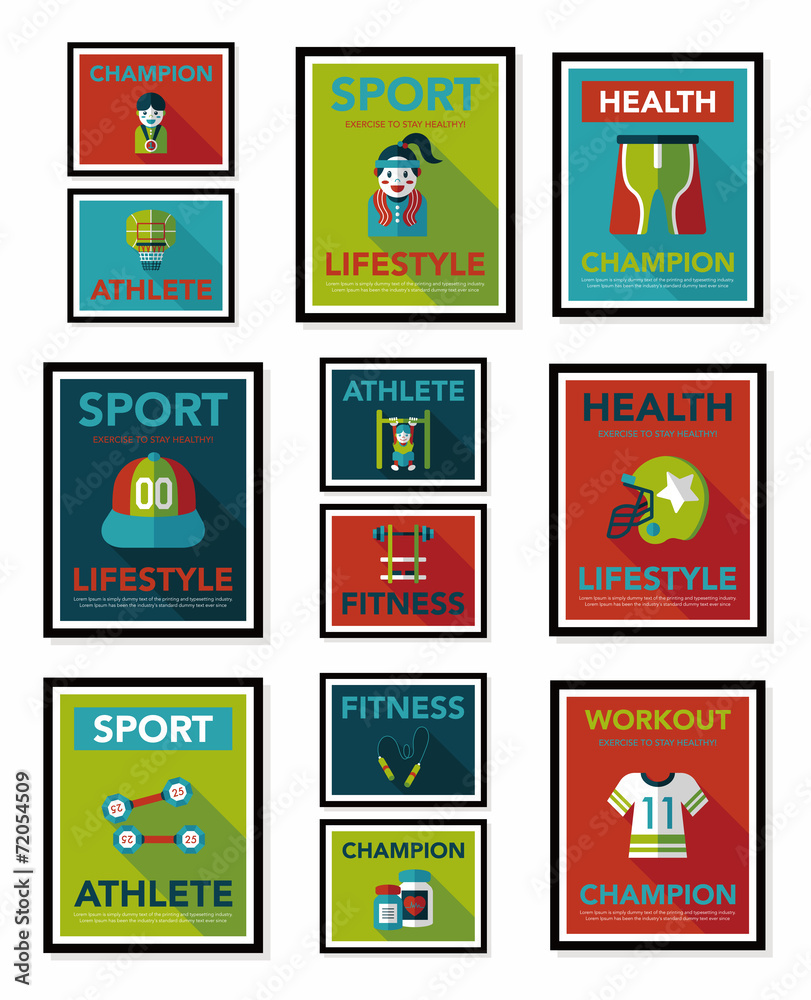 Sport poster flat banner design flat background set, eps10