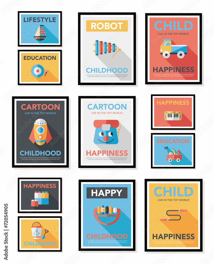 Toy poster flat banner design flat background set, eps10 Toy poster flat banner design flat background set, eps10
