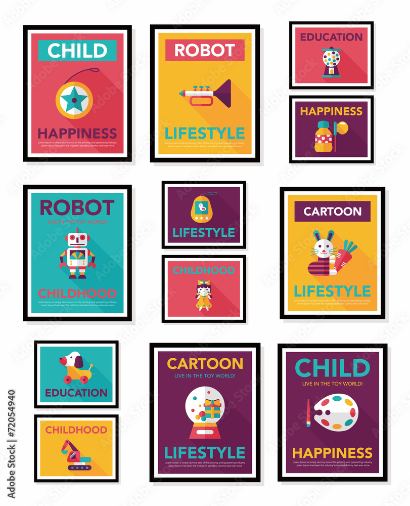 Toy poster flat banner design flat background set, eps10 Toy poster flat banner design flat background set, eps10