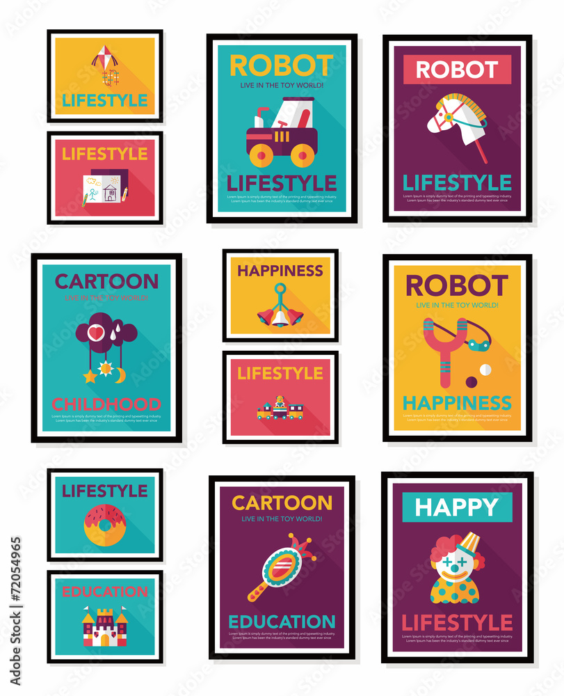Toy poster flat banner design flat background set, eps10 Toy poster flat banner design flat background set, eps10