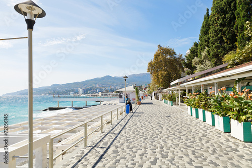 Massandra street along urban beach, Yalta, Crimea