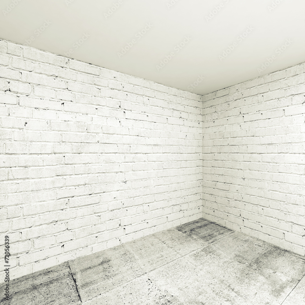 Fototapeta premium Empty 3d room interior background, corner with white brick walls