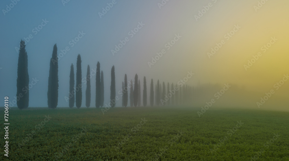 Orcia valley in the misty morning, Tuscany, Italy