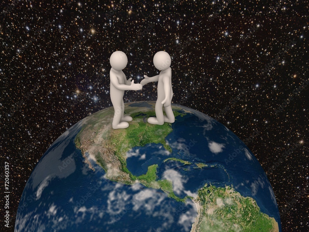 men shaking hands on the earth. 3d render