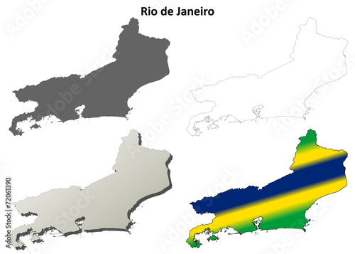 Rio de Janeiro blank outline map set