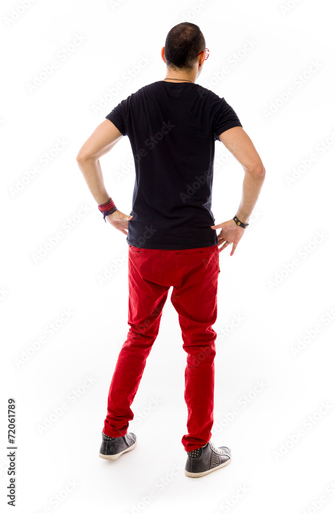 model isolated on plain background back looking behind model isolated on plain background back looking behind