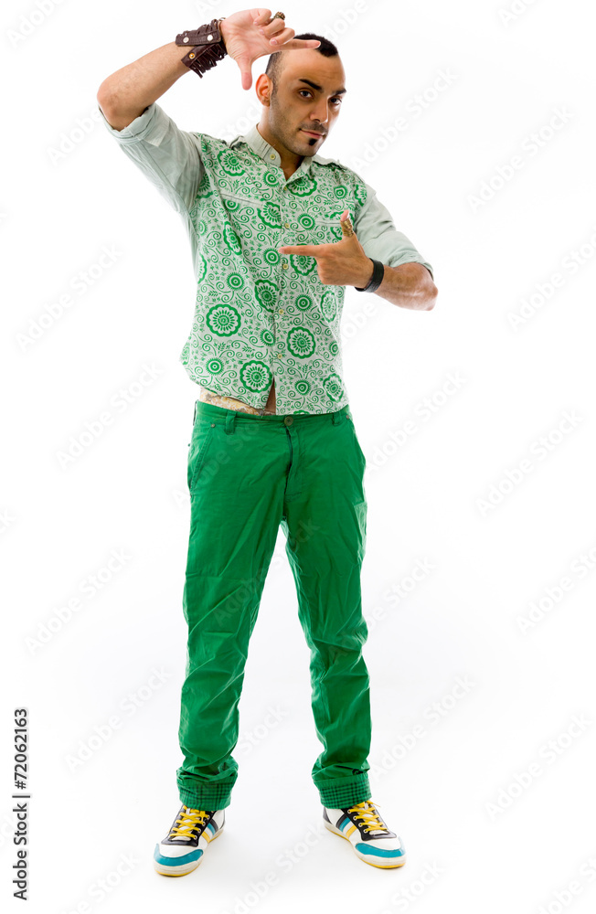 model isolated on plain background hand gesture framing focusing model isolated on plain background hand gesture framing focusing