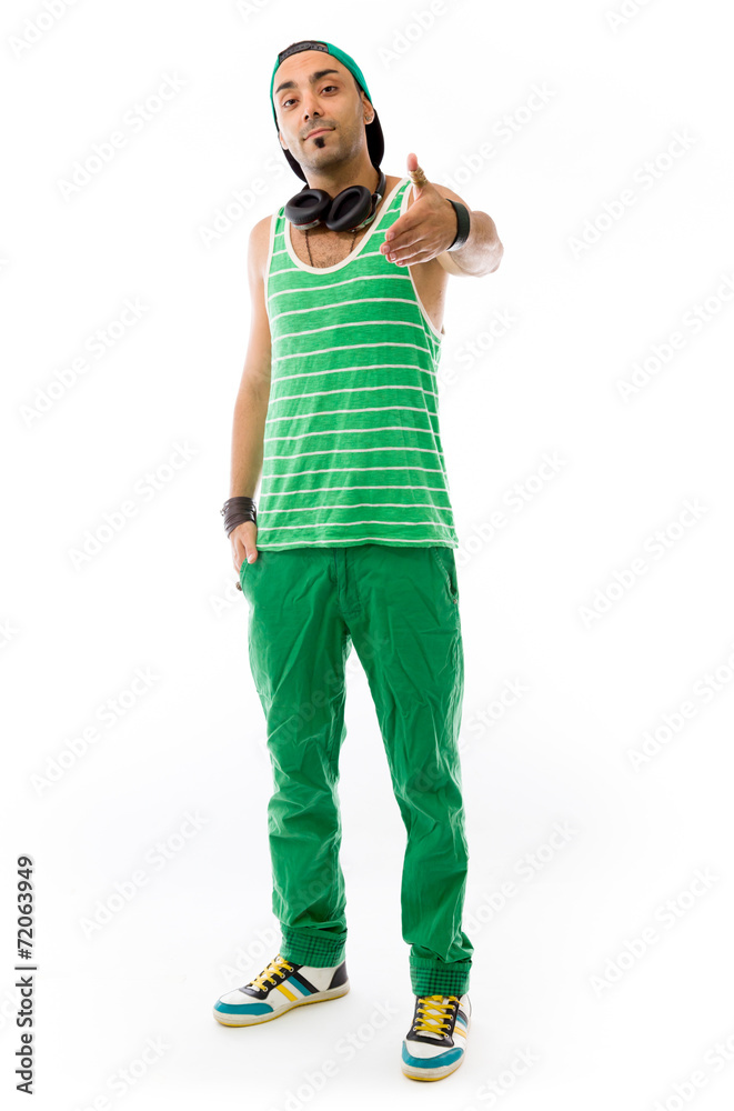 model isolated on plain background greetings hand shake model isolated on plain background greetings hand shake