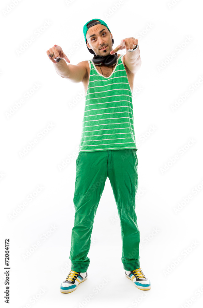 model isolated on plain background fingers pointing to camera model isolated on plain background fingers pointing to camera