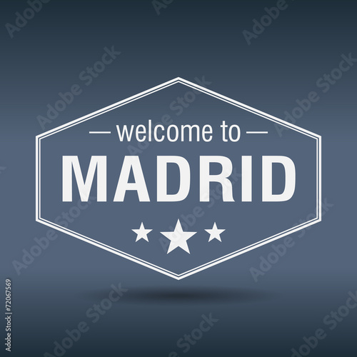 welcome to Madrid hexagonal white vintage label