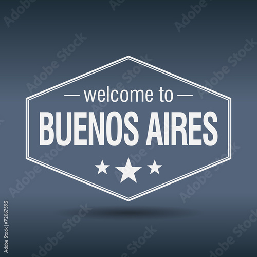 welcome to Buenos Aires hexagonal white vintage label