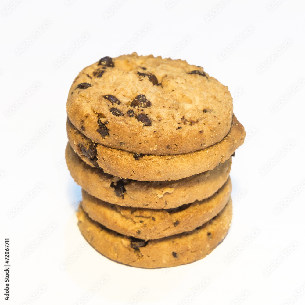 Chocolate chip cookie isolated on white background