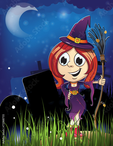 Halloween witch girl in the cemetery