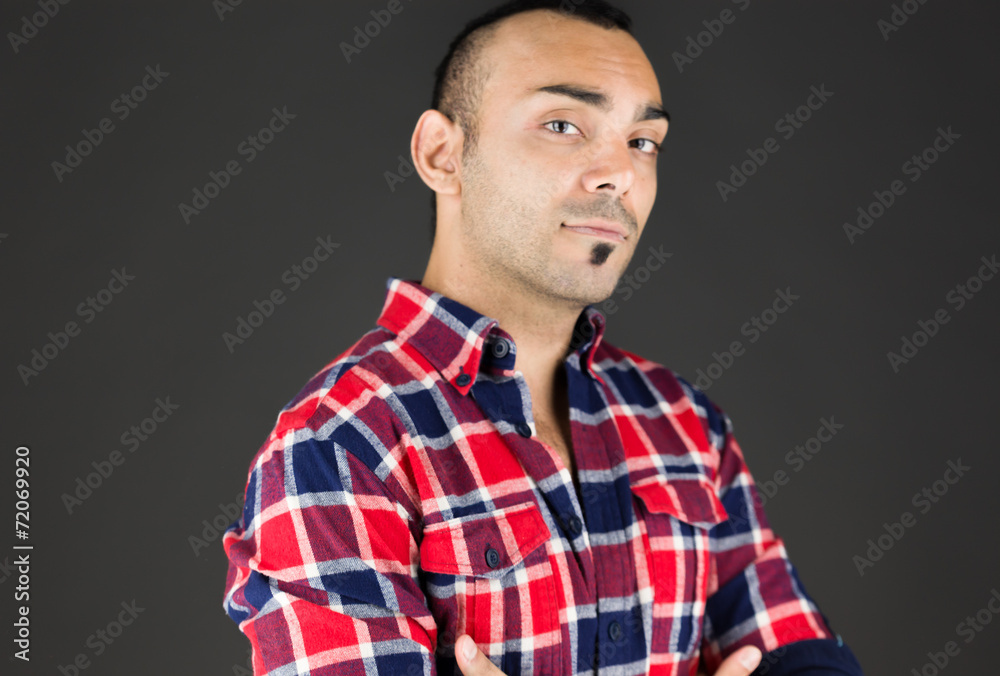 model isolated on plain background happy smiling arms crossed model isolated on plain background happy smiling arms crossed