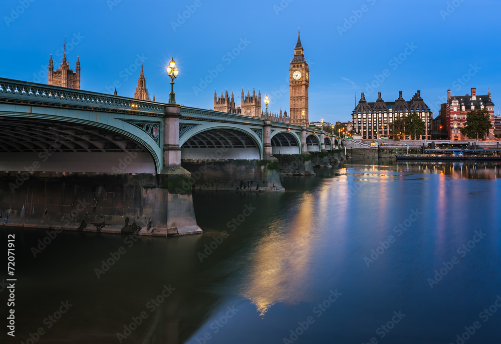 Big Ben, Queen Elizabeth Tower and Wesminster Bridge Illuminated