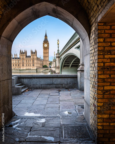 Big Ben, Queen Elizabeth Tower and Wesminster Bridge framed in A #72071948