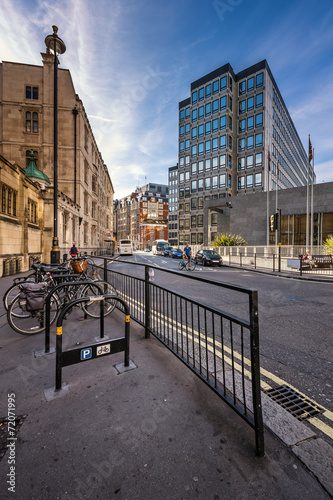 Typical Street with Rental Bicycles Parking in London  United Ki