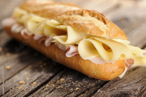 Baguette bread with ham and cheese