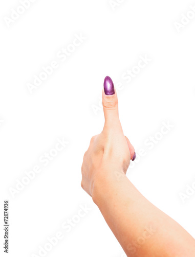 Woman making thumbs up gesture frontal
