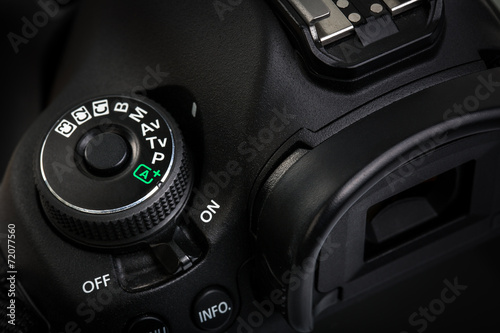 Professional modern DSLR camera - detail of the top LCD