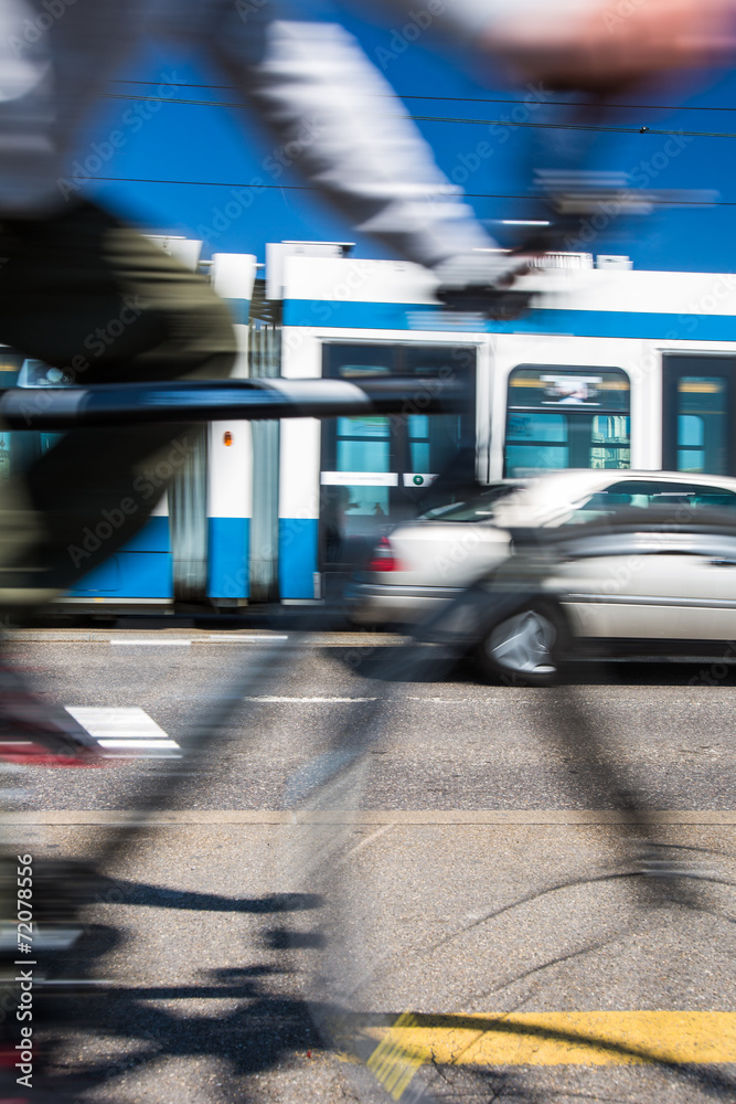 City transportation concept - commuting methods - on bike City transportation concept - commuting methods - on bike