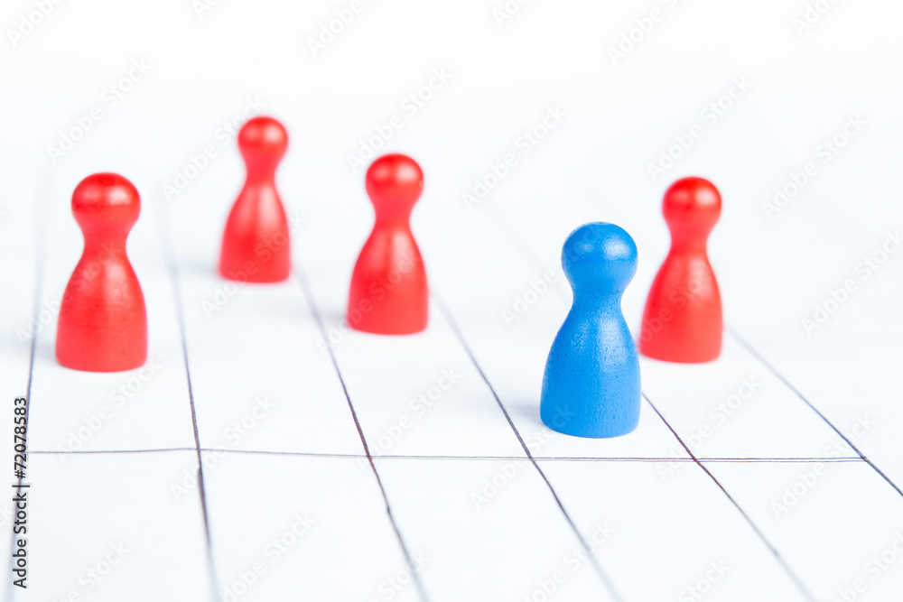 Winning the business race concept with blue pawn beating red paw Winning the business race concept with blue pawn beating red paw