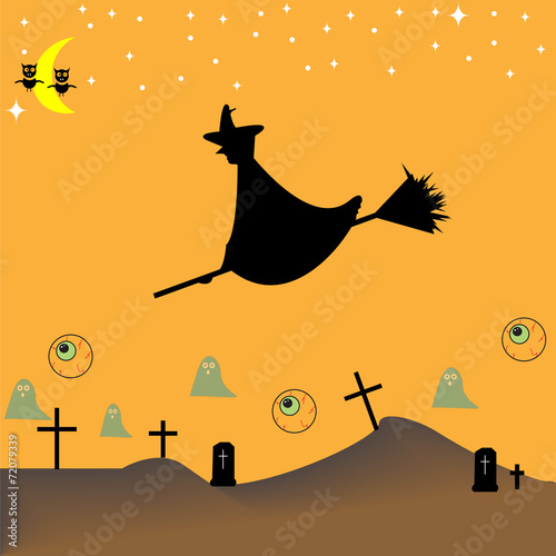 Cartoon-style representation of a Halloween night