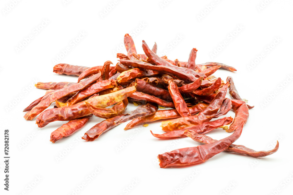 Red dry chillies isolated on white background Red dry chillies isolated on white background