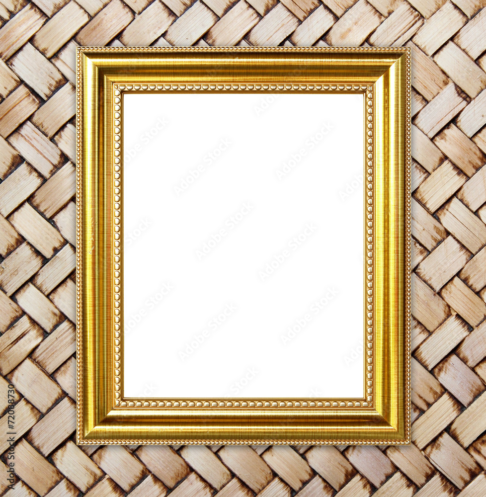 Fototapeta premium golden frame on bamboo texture background
