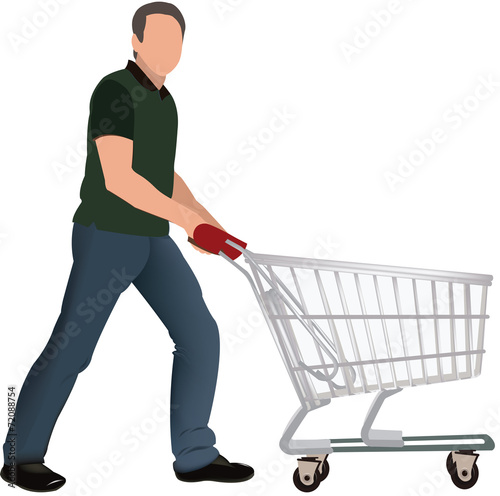 uomo spinge carrello spesa