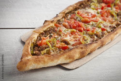 Canvas Print Turkish pide beef and cheese pita