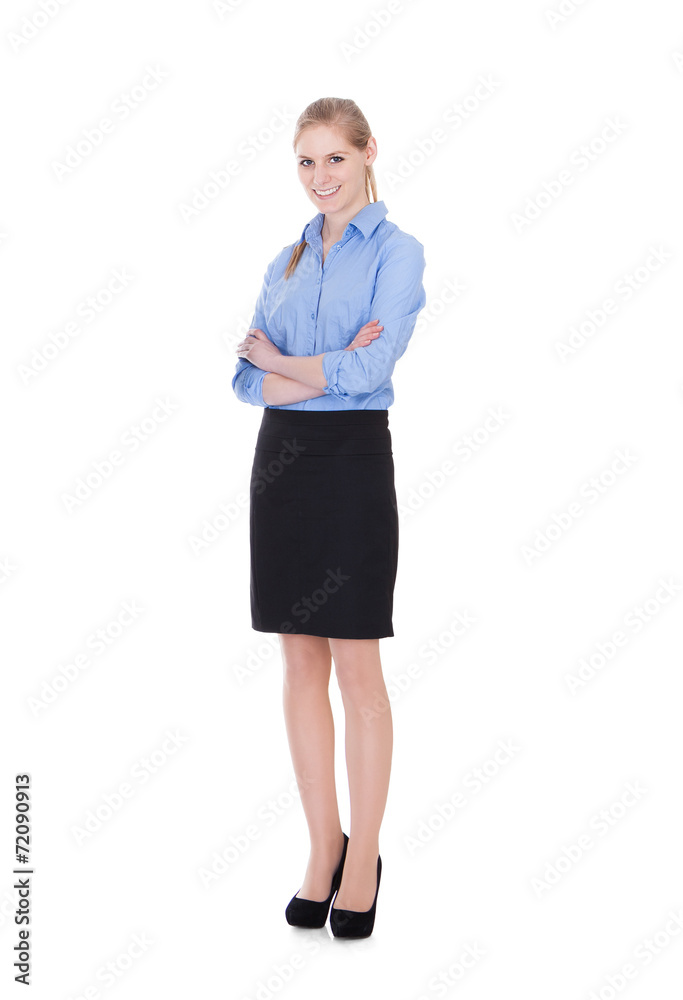 Businesswoman Standing Arms Crossed Over White Background Businesswoman Standing Arms Crossed Over White Background