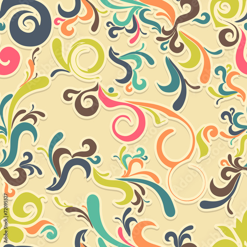 Abstract seamless background with curls in retro colors