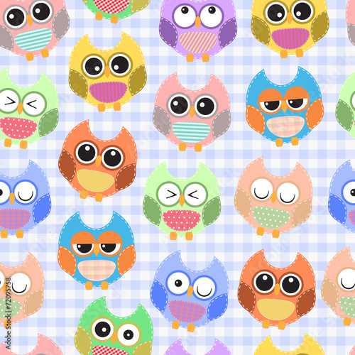 Wallpaper Mural Seamless vector background with colorful funny owls Torontodigital.ca